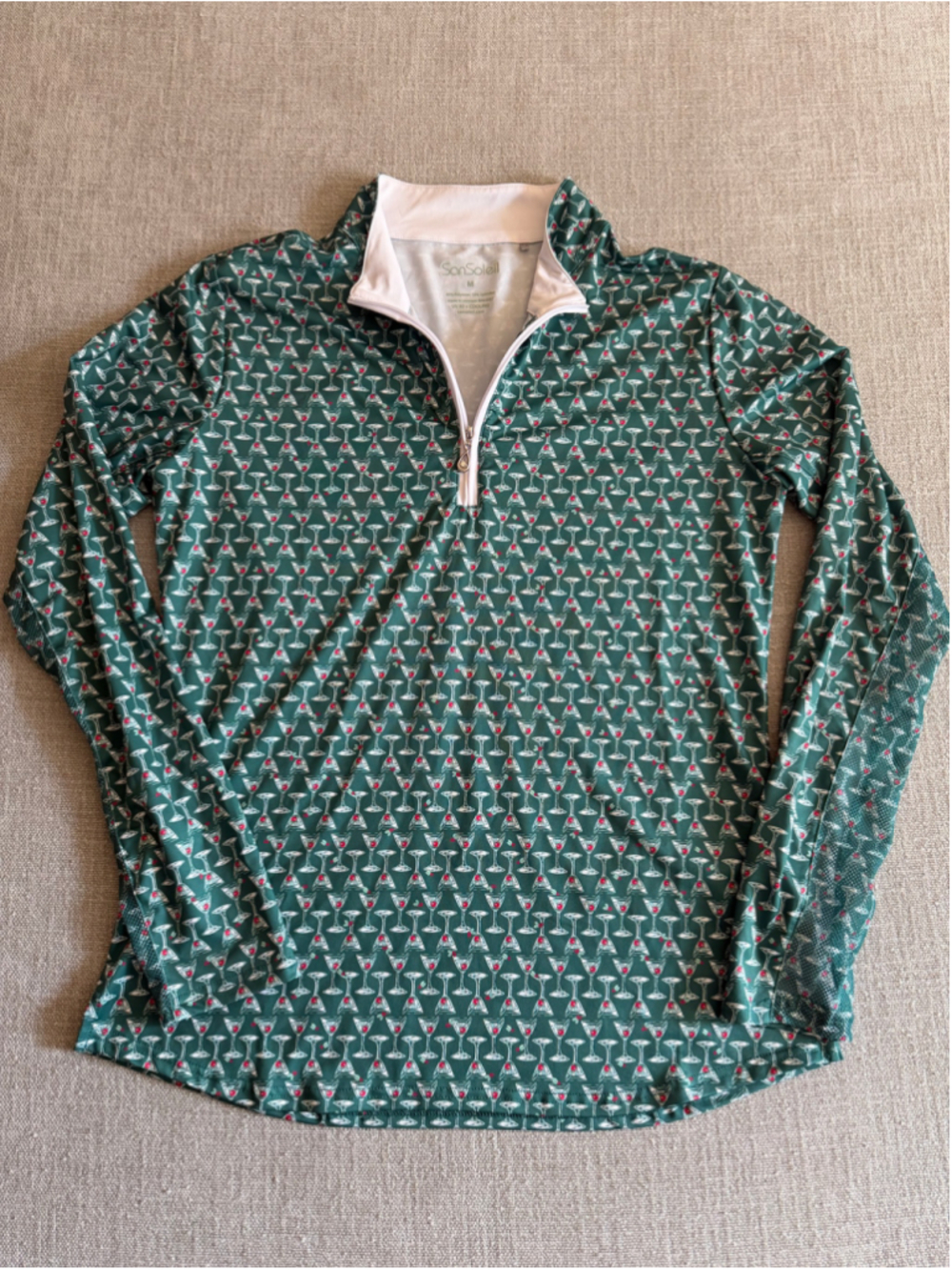 San Soleil Holiday Mock Neck zip front golf polo Holiday Cheers Green medium